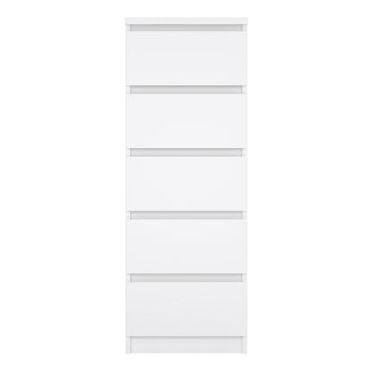 Naia Narrow Chest of 5 Drawers in White High Gloss