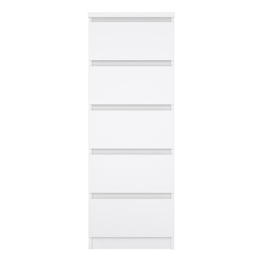 Naia Narrow Chest of 5 Drawers in White High Gloss