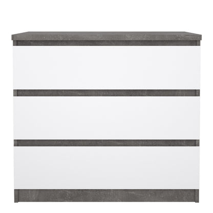 Naia Chest of 3 Drawers in Concrete and White High Gloss