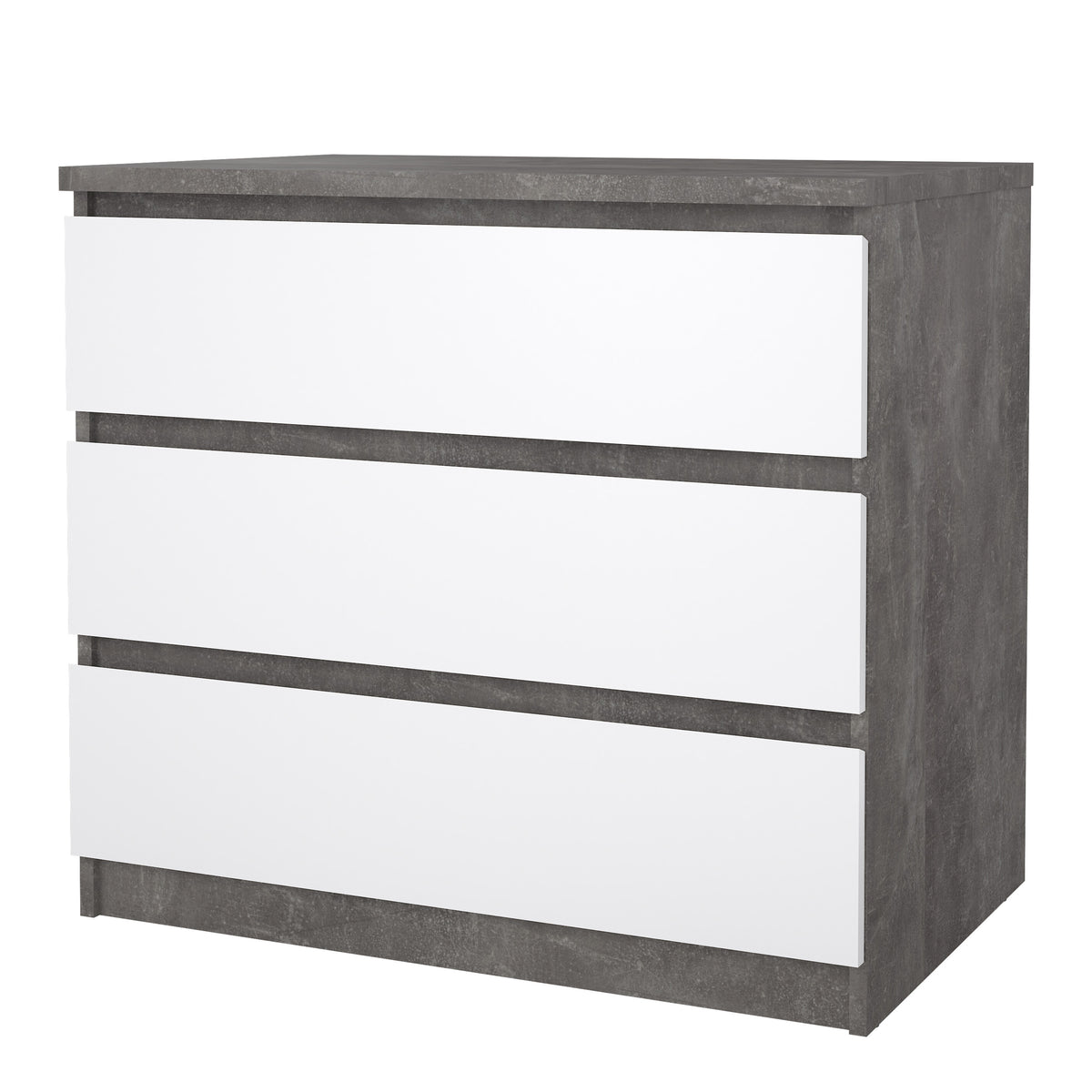 Naia Chest of 3 Drawers in Concrete and White High Gloss