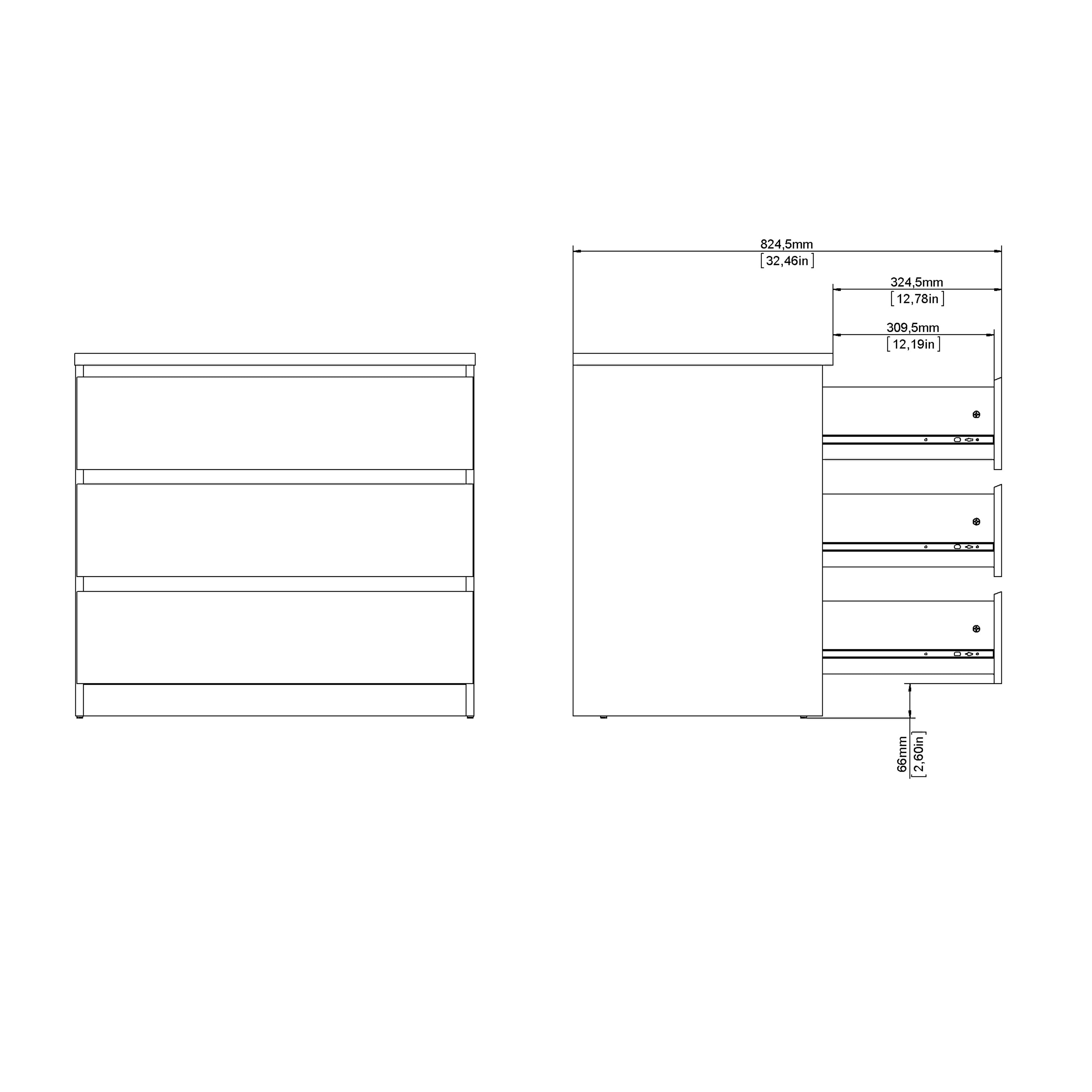 Naia Chest of 3 Drawers in Concrete and White High Gloss