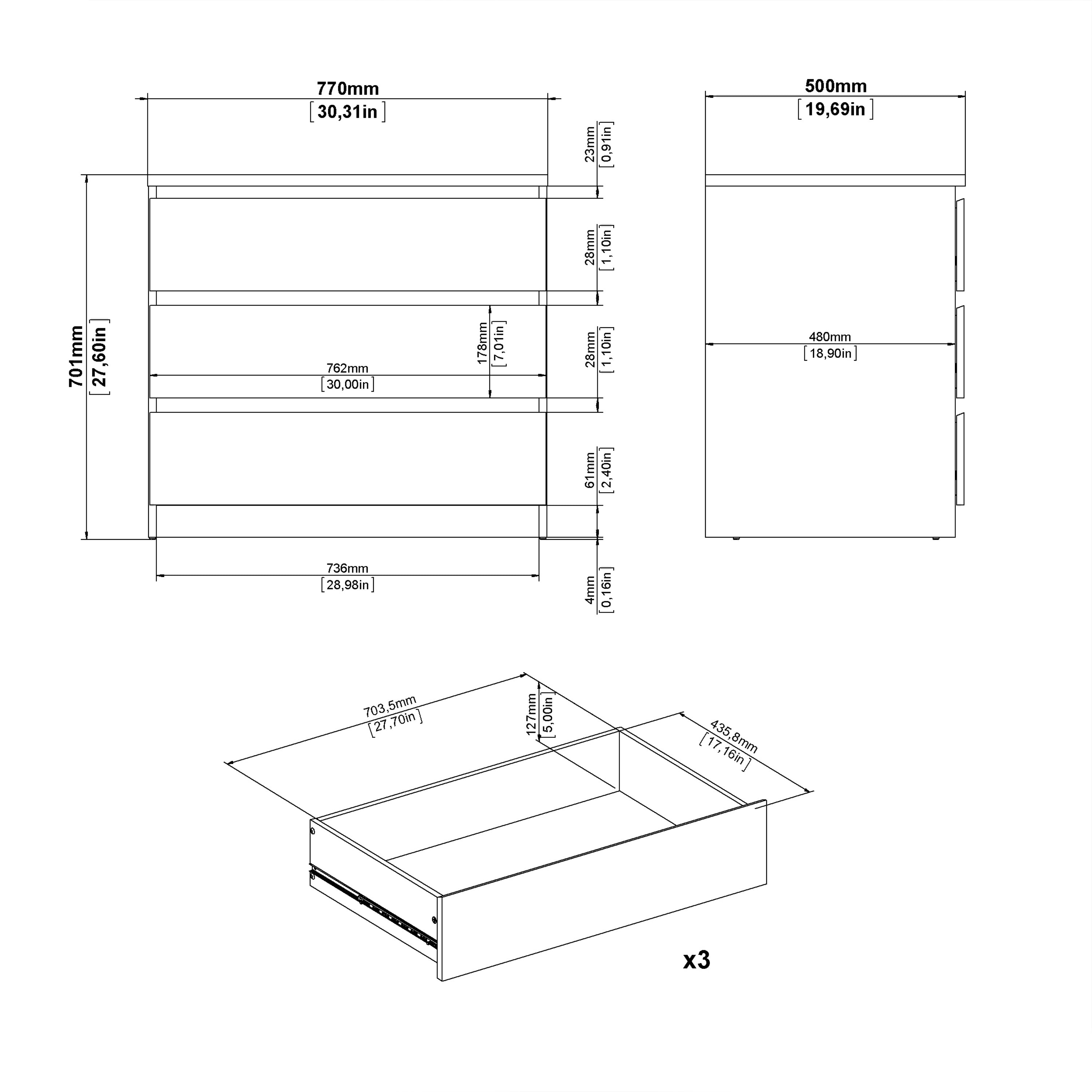 Naia Chest of 3 Drawers in Jackson Hickory Oak
