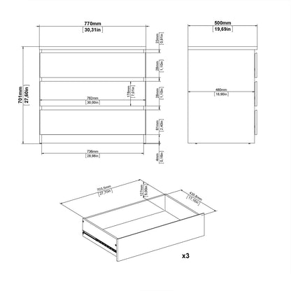 Naia Chest of 3 Drawers in White High Gloss