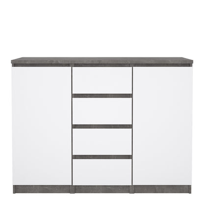 Naia Sideboard 4 Drawers 2 Doors in Concrete and White High Gloss