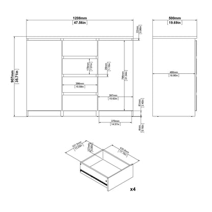 Naia Sideboard - 4 Drawers 2 Doors in White High Gloss