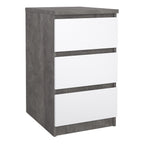 Naia Bedside 3 Drawers in Concrete and White High Gloss