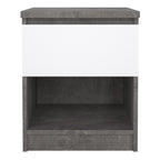 Naia Bedside 1 Drawer 1 Shelf in Concrete and White High Gloss