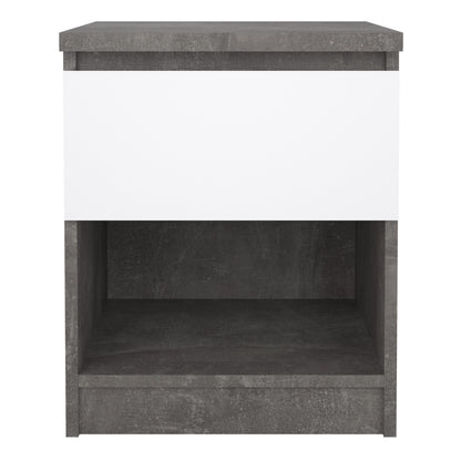 Naia Bedside 1 Drawer 1 Shelf in Concrete and White High Gloss