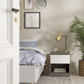 Naia Bedside 1 Drawer 1 Shelf in Concrete and White High Gloss