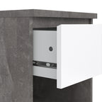Naia Bedside 1 Drawer 1 Shelf in Concrete and White High Gloss
