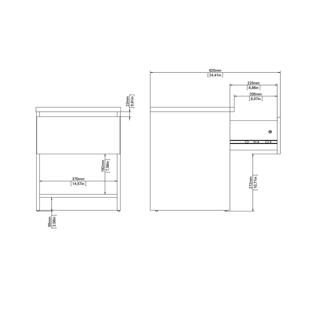 Naia Bedside 1 Drawer 1 Shelf in Concrete and White High Gloss
