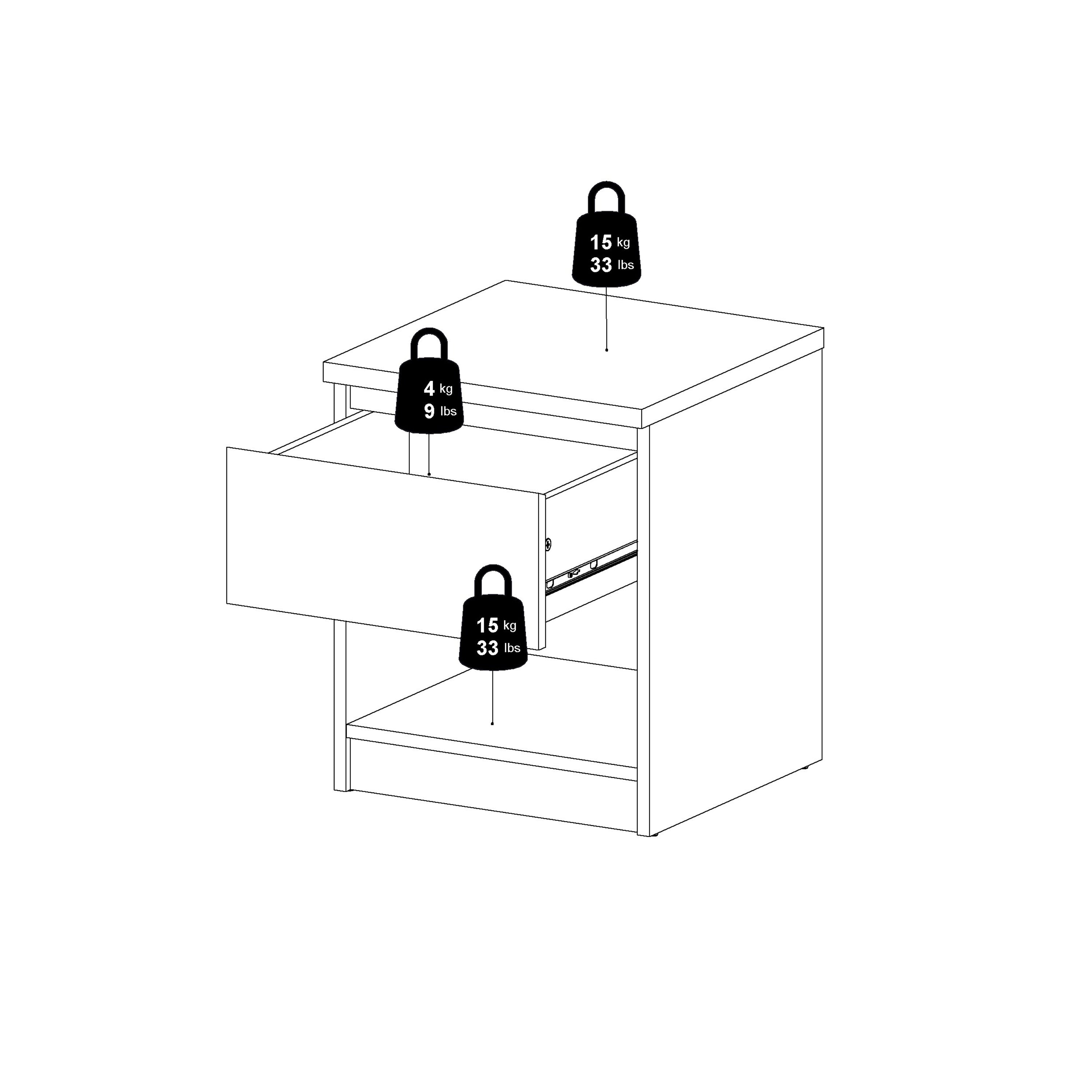 Naia Bedside 1 Drawer 1 Shelf in White High Gloss