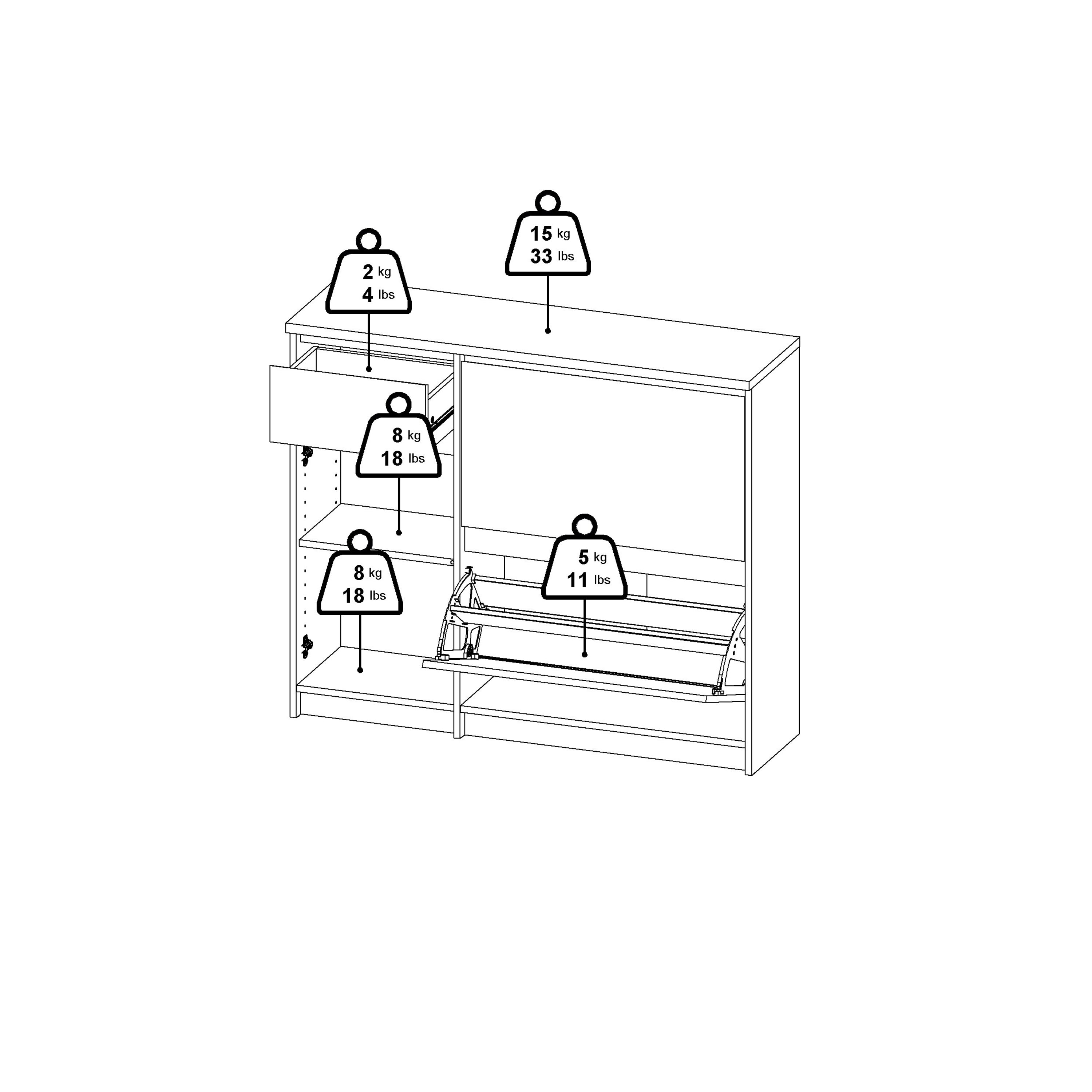 Naia Shoe Cabinet with 2 Flip Down Doors 1 Door and 1 Drawer in Concrete and White High Gloss