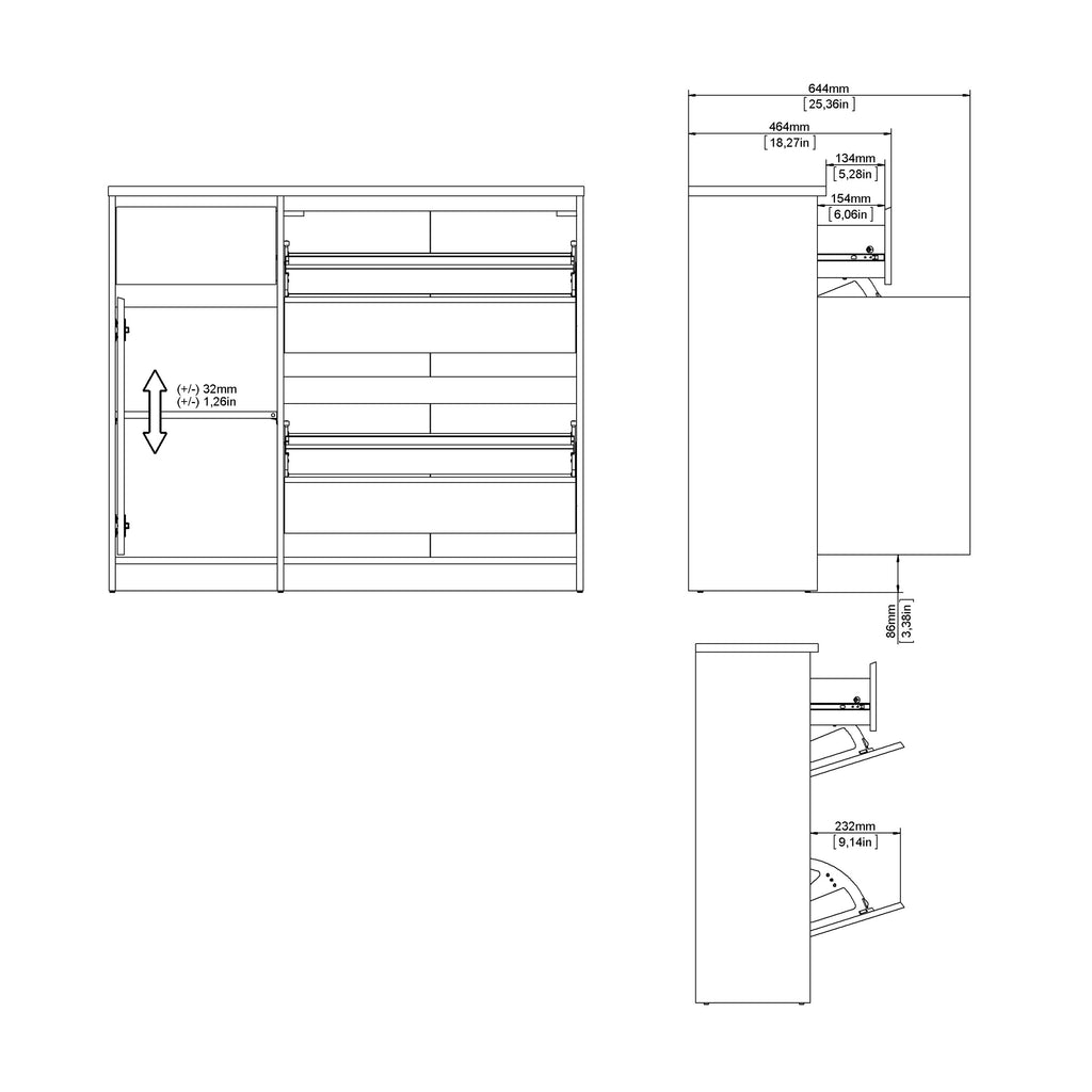 Naia Shoe Cabinet with 2 Flip Down Doors 1 Door and 1 Drawer in Jackson Hickory Oak