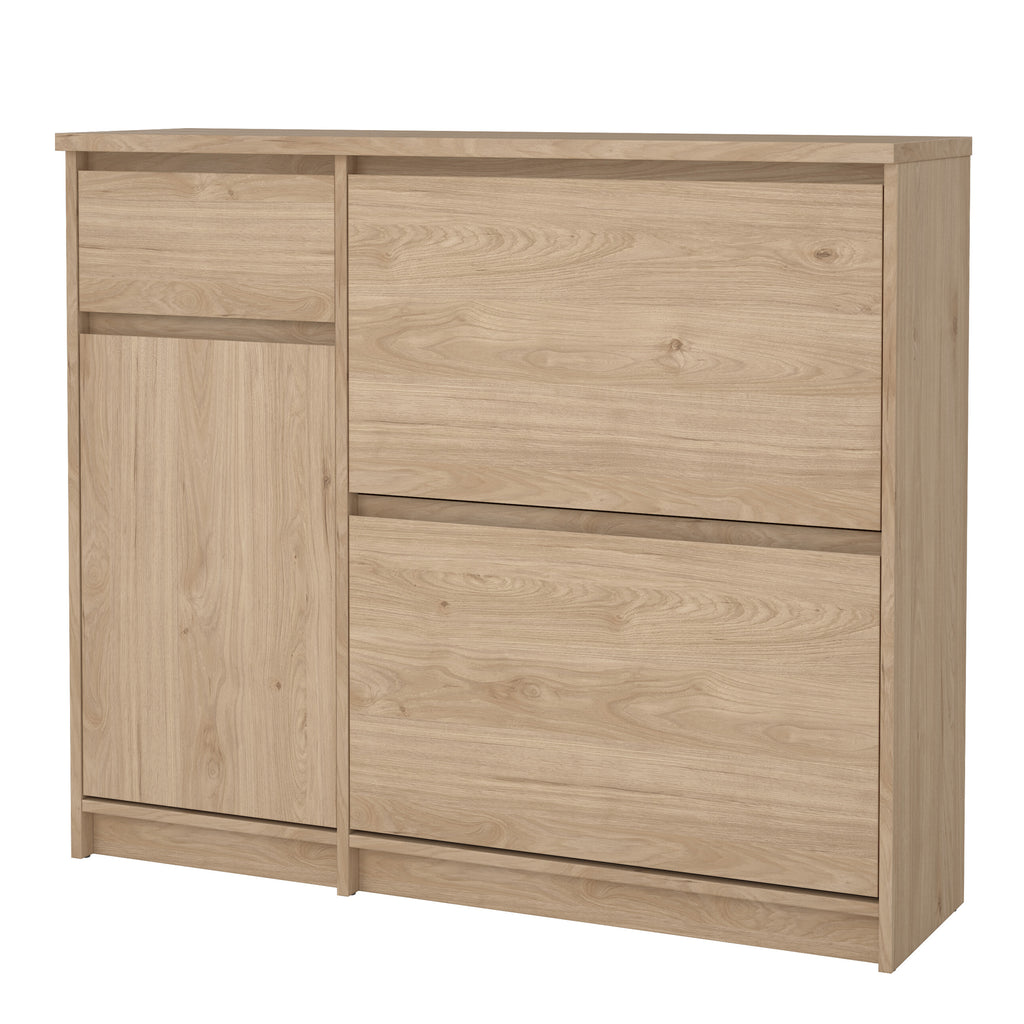 Naia Shoe Cabinet with 2 Flip Down Doors 1 Door and 1 Drawer in Jackson Hickory Oak