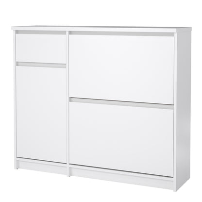 Naia Shoe Cabinet with 2 Flip Down Doors 1 Door and 1 Drawer in White High Gloss