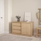 Naia Storage Unit with 1 Sliding Door and 3 Drawers in Jackson Hickory Oak
