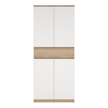 Naia Shoe Cabinet with 4 Doors 1 Drawer in Jackson Hickory Oak and White