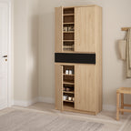 Naia Shoe Cabinet with 4 Doors 1 Drawer in Jackson Hickory Oak and Black