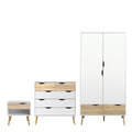 Oakley Trio - Bedside 1 Drawer + Chest of 5 Drawers (2+3) + Wardrobe 2 Doors 2 Drawers in White and Oak