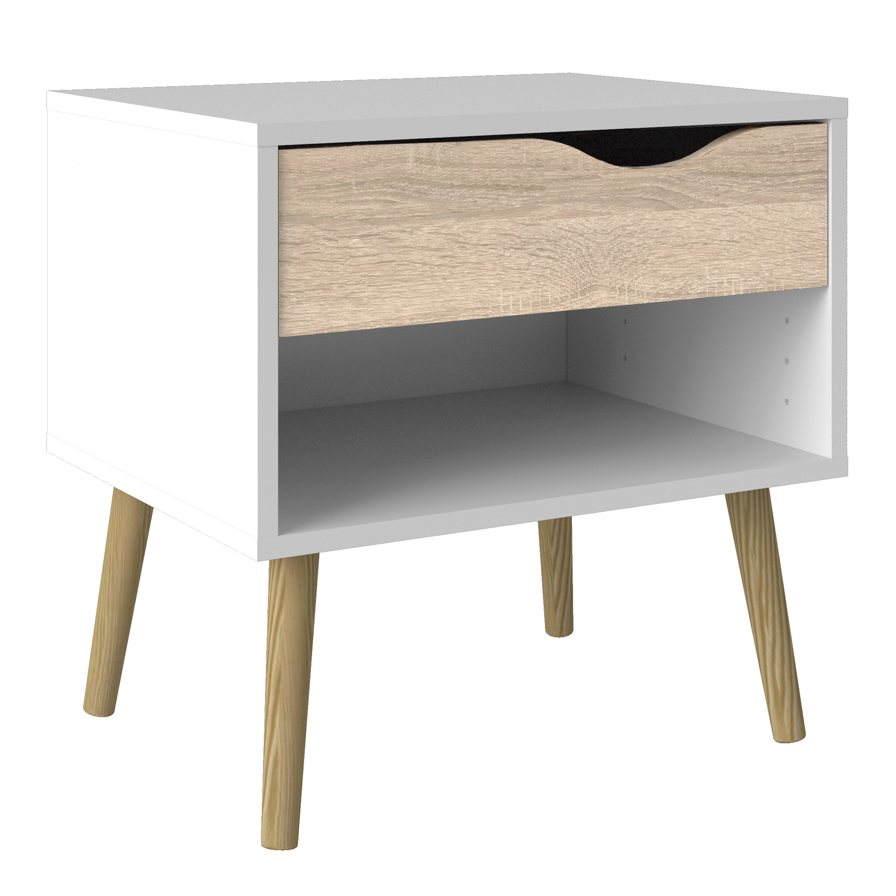 Oakley Trio - Bedside 1 Drawer + Chest of 5 Drawers (2+3) + Wardrobe 2 Doors 2 Drawers in White and Oak