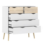 Oakley Trio - Bedside 1 Drawer + Chest of 5 Drawers (2+3) + Wardrobe 2 Doors 2 Drawers in White and Oak