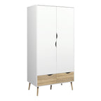 Oakley Trio - Bedside 1 Drawer + Chest of 5 Drawers (2+3) + Wardrobe 2 Doors 2 Drawers in White and Oak