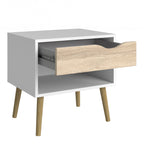 Oakley Trio - Bedside 1 Drawer + Chest of 5 Drawers (2+3) + Wardrobe 3 Doors 3 Drawers in White and Oak