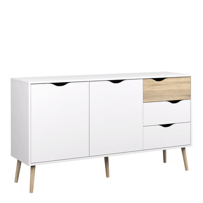 Oakley Sideboard Large 3 Drawers 2 Doors in White and Oak