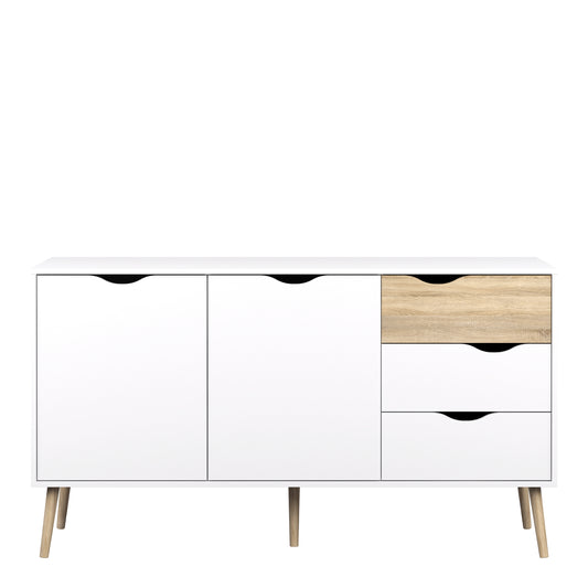 Oakley Sideboard Large 3 Drawers 2 Doors in White and Oak