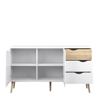 Oakley Sideboard Large 3 Drawers 2 Doors in White and Oak