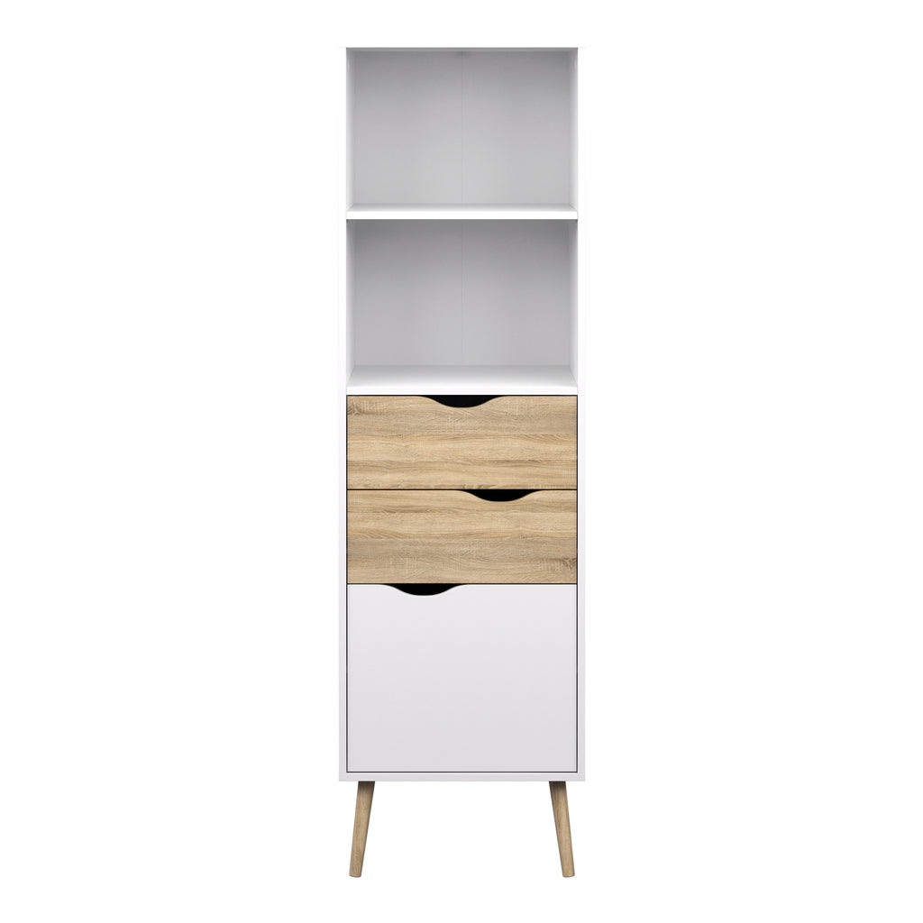 Oakley Bookcase 2 Drawers 1 Door in White and Oak