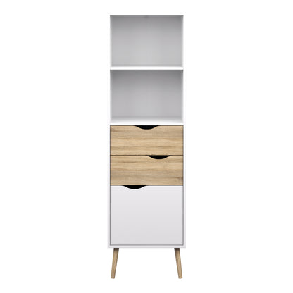 Oakley Bookcase 2 Drawers 1 Door in White and Oak