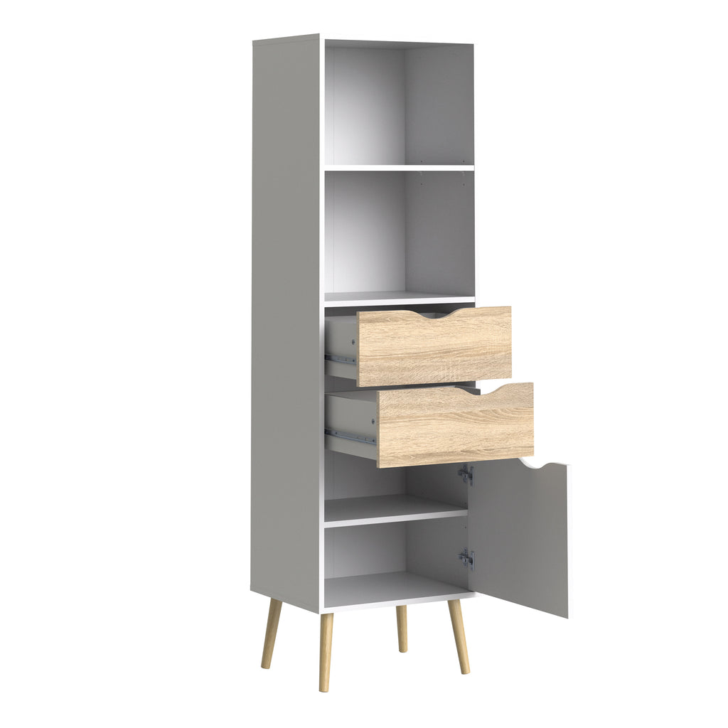 Oakley Bookcase 2 Drawers 1 Door in White and Oak
