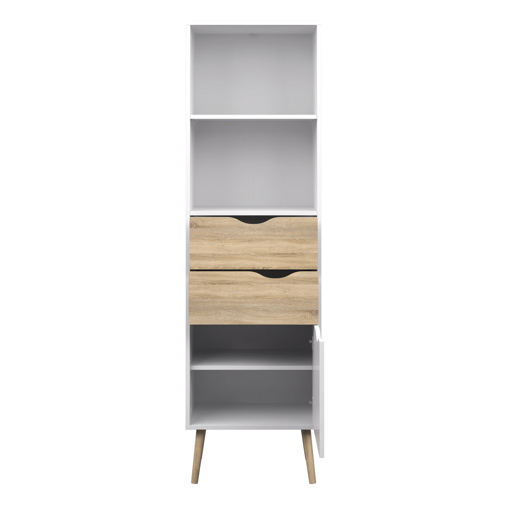 Oakley Bookcase 2 Drawers 1 Door in White and Oak