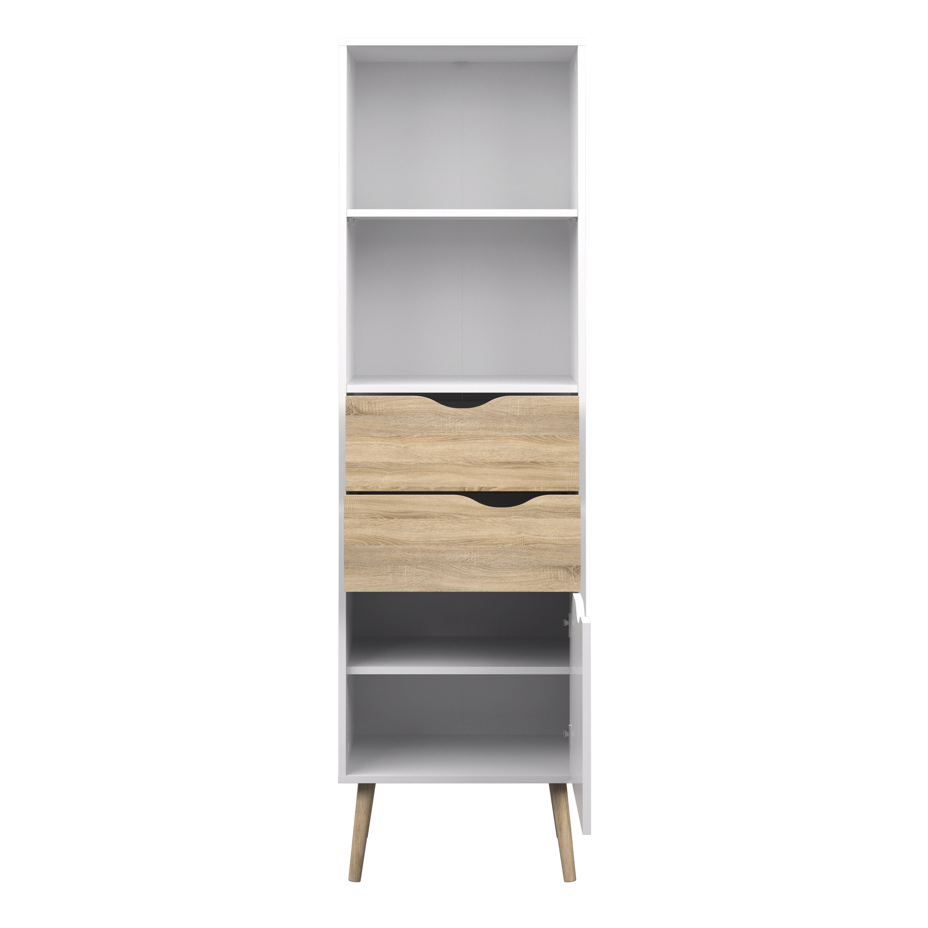 Oakley Bookcase 2 Drawers 1 Door in White and Oak