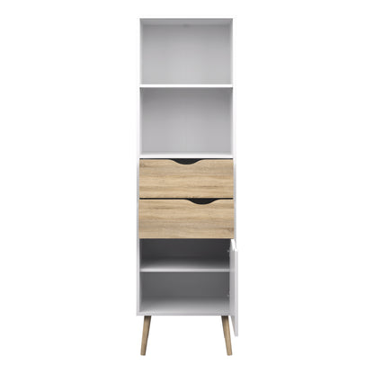 Oakley Bookcase 2 Drawers 1 Door in White and Oak