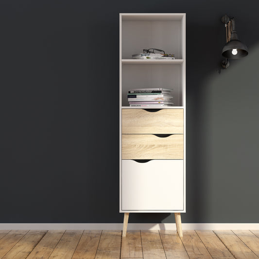 Oakley Bookcase 2 Drawers 1 Door in White and Oak