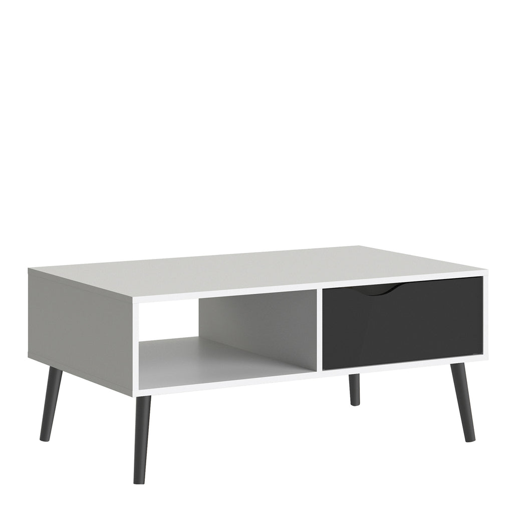 Oakley Coffee Table with 1 Drawer/ 1 Shelf in White and Black Matt