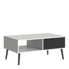 Oakley Coffee Table with 1 Drawer/ 1 Shelf in White and Black Matt
