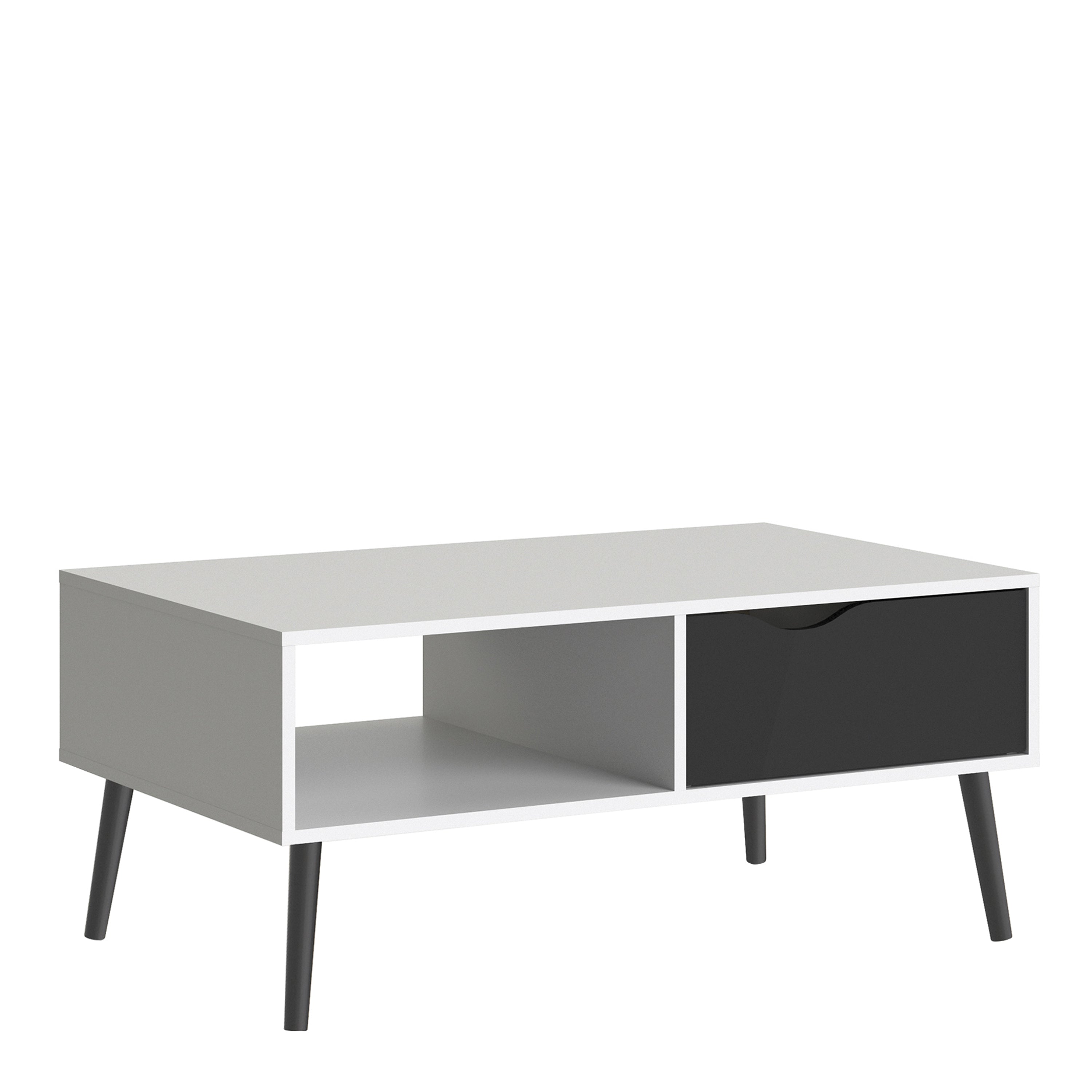 Oakley Coffee Table with 1 Drawer/ 1 Shelf in White and Black Matt