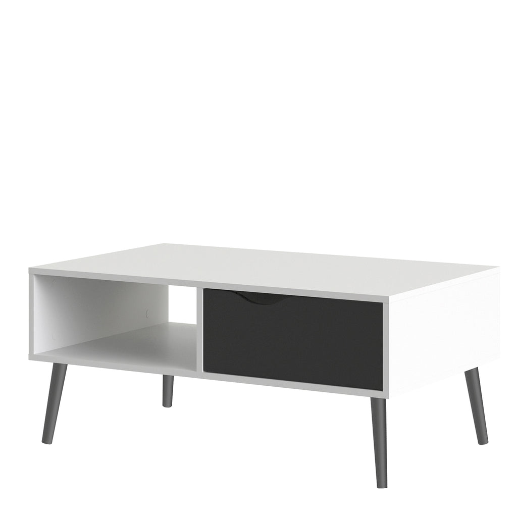 Oakley Coffee Table with 1 Drawer/ 1 Shelf in White and Black Matt