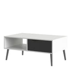 Oakley Coffee Table with 1 Drawer/ 1 Shelf in White and Black Matt