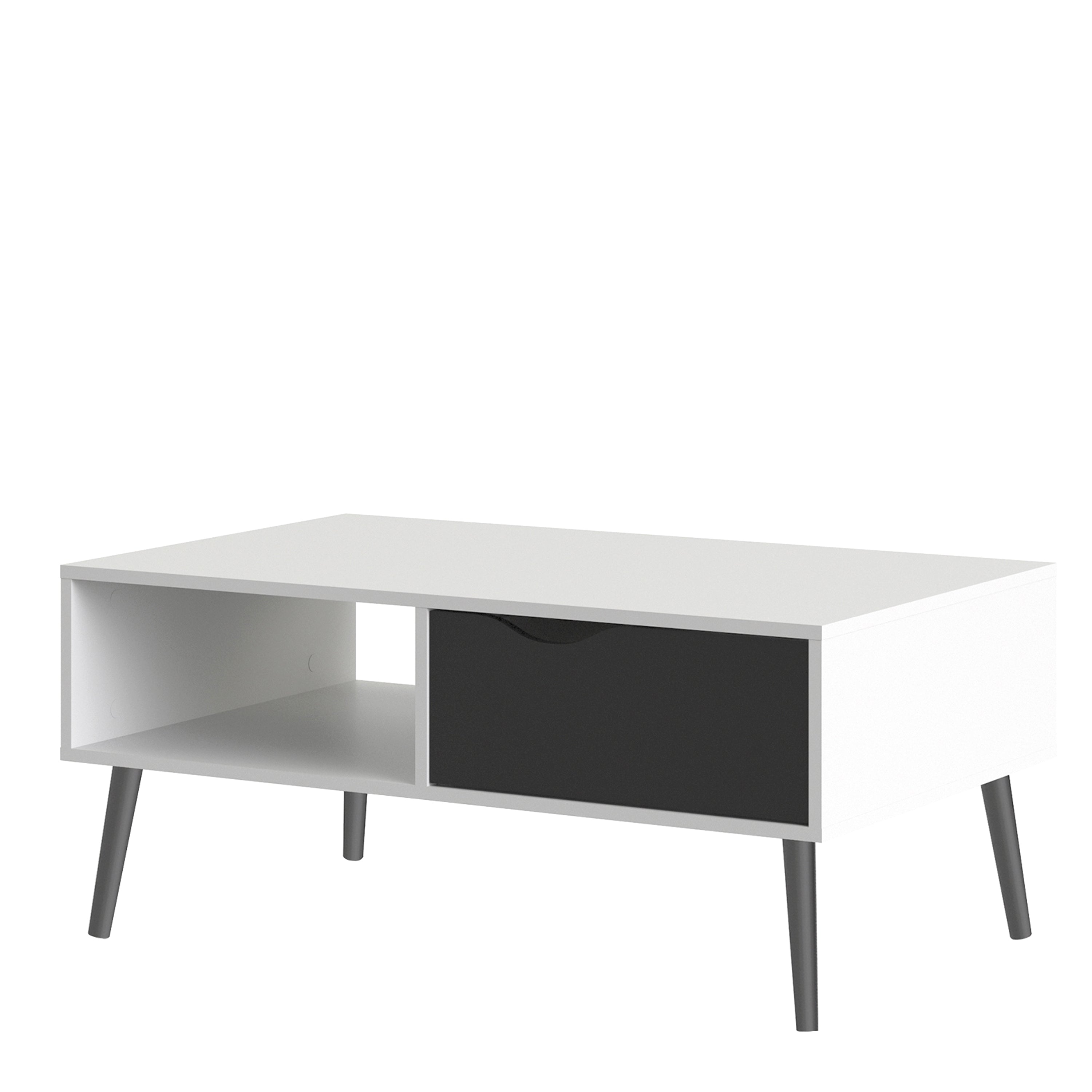 Oakley Coffee Table with 1 Drawer/ 1 Shelf in White and Black Matt
