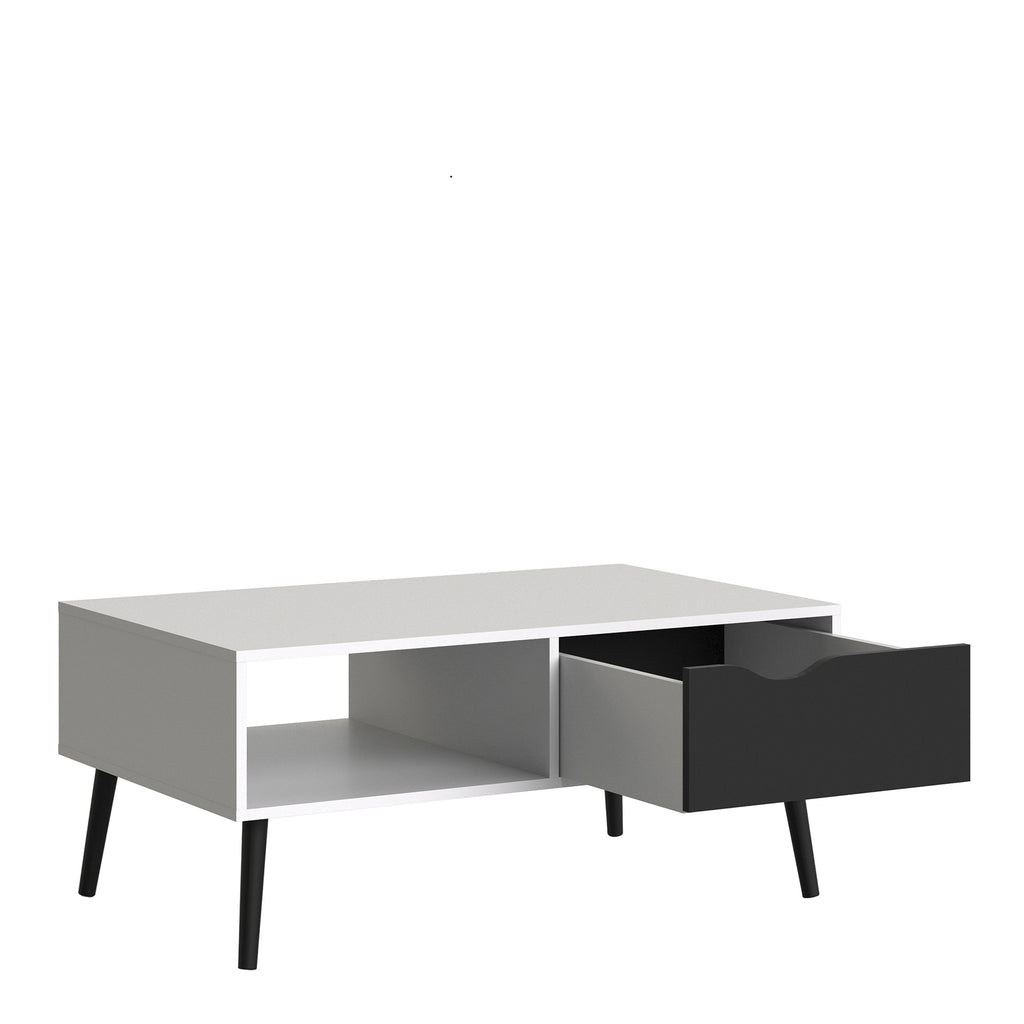 Oakley Coffee Table with 1 Drawer/ 1 Shelf in White and Black Matt