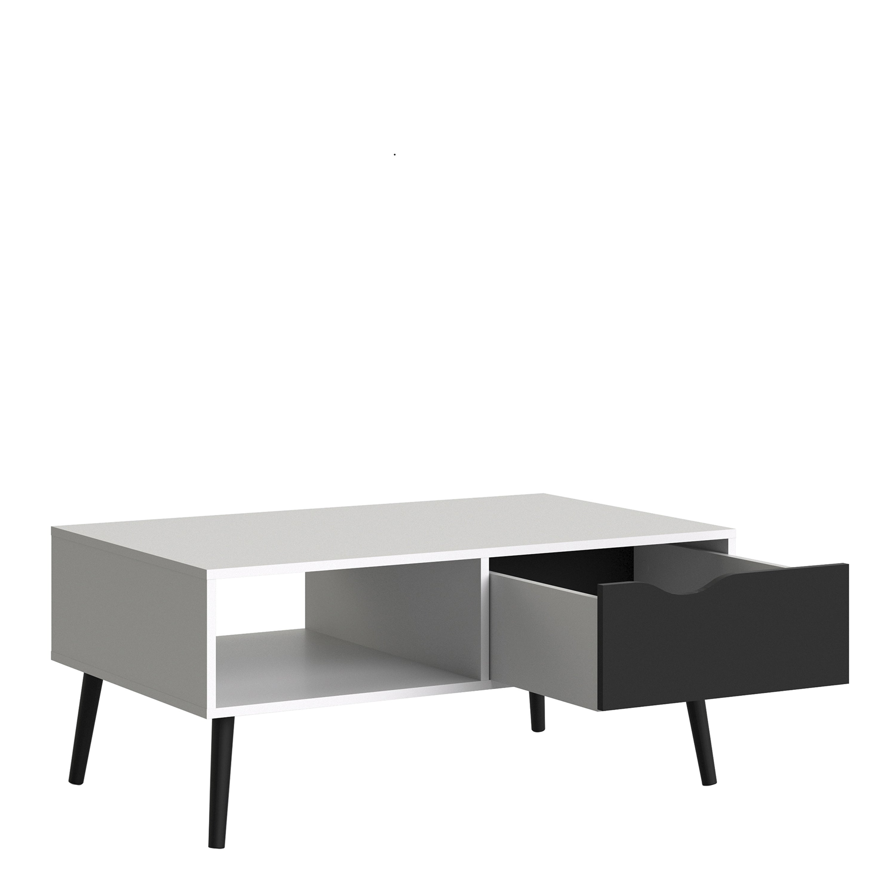 Oakley Coffee Table with 1 Drawer/ 1 Shelf in White and Black Matt