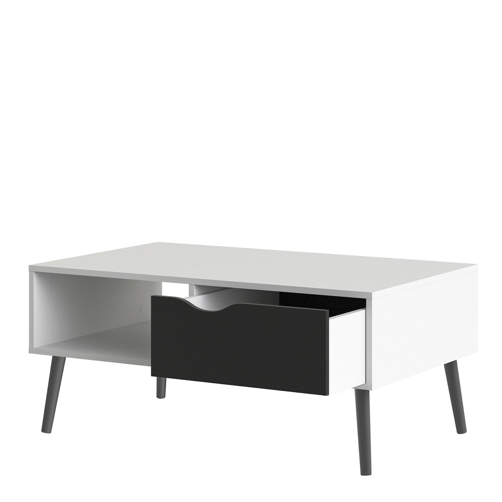 Oakley Coffee Table with 1 Drawer/ 1 Shelf in White and Black Matt