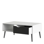 Oakley Coffee Table with 1 Drawer/ 1 Shelf in White and Black Matt