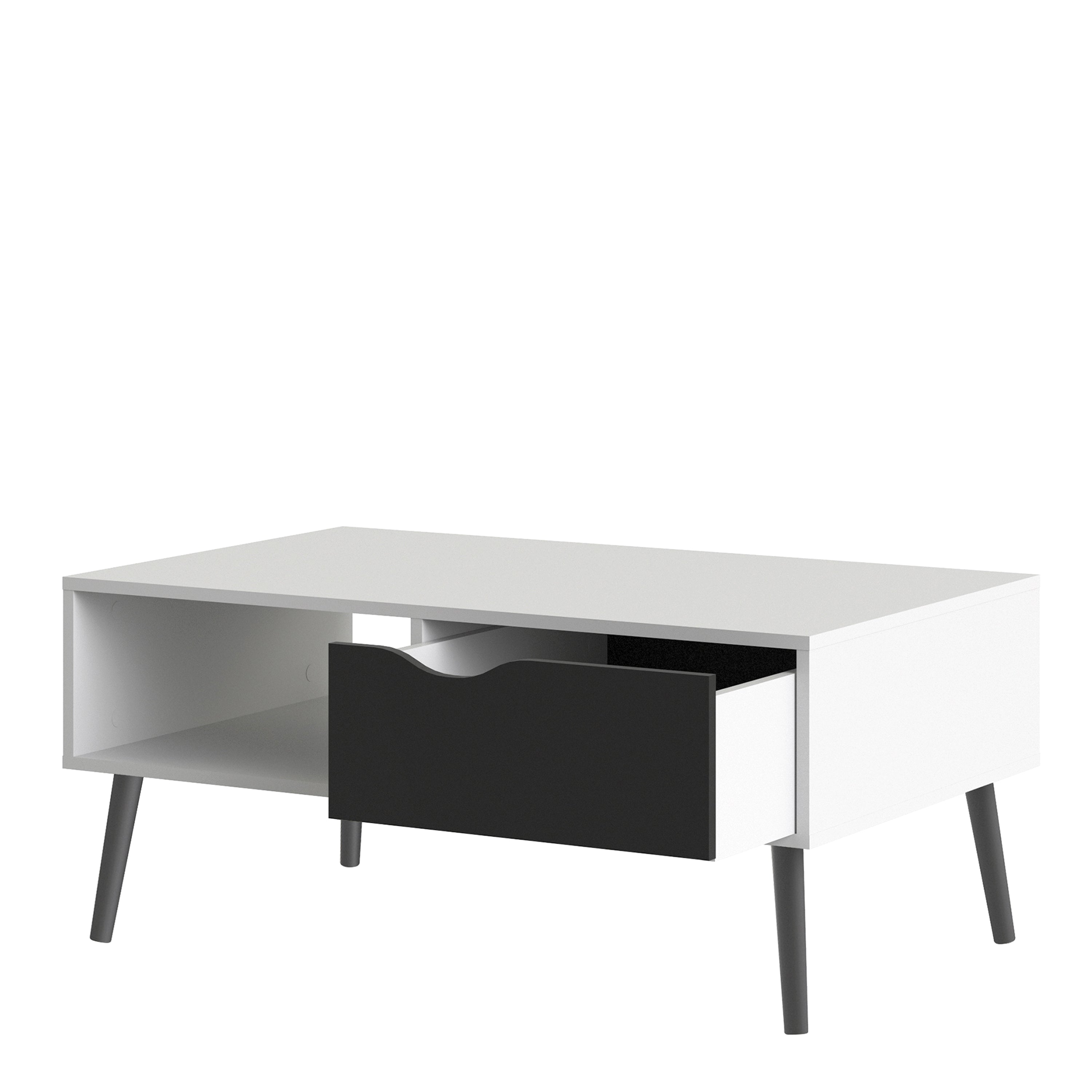 Oakley Coffee Table with 1 Drawer/ 1 Shelf in White and Black Matt