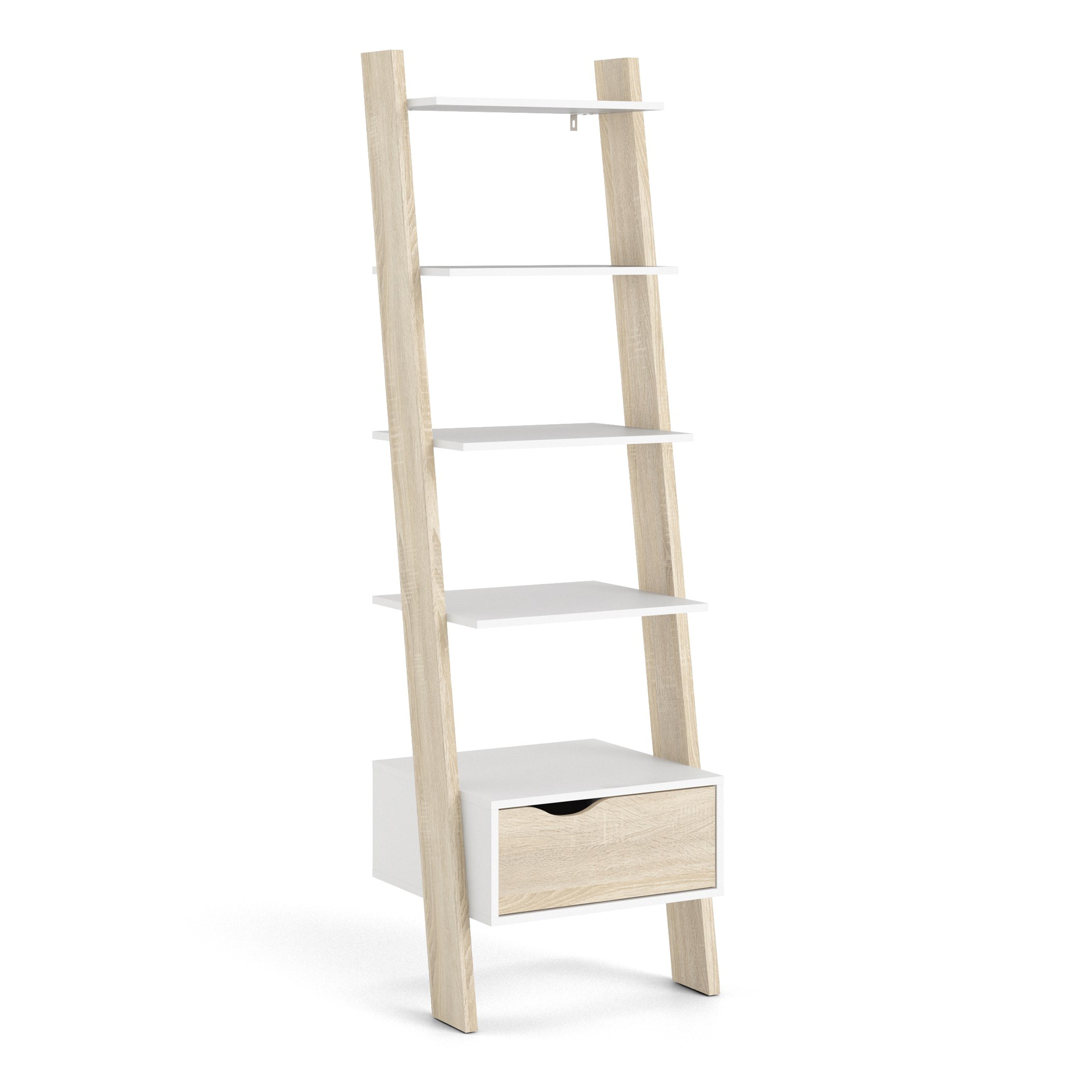 Oakley Leaning Ladder Bookcase 1 Drawer in White and Oak